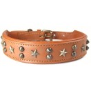 Padded LEATHER DOG COLLAR  : Tan with stars